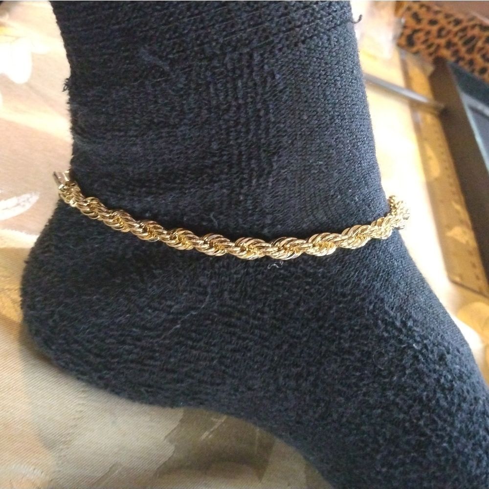 14kt Italy stamped gold Bonded Thick rope chain anklet (Not Solid Gold)